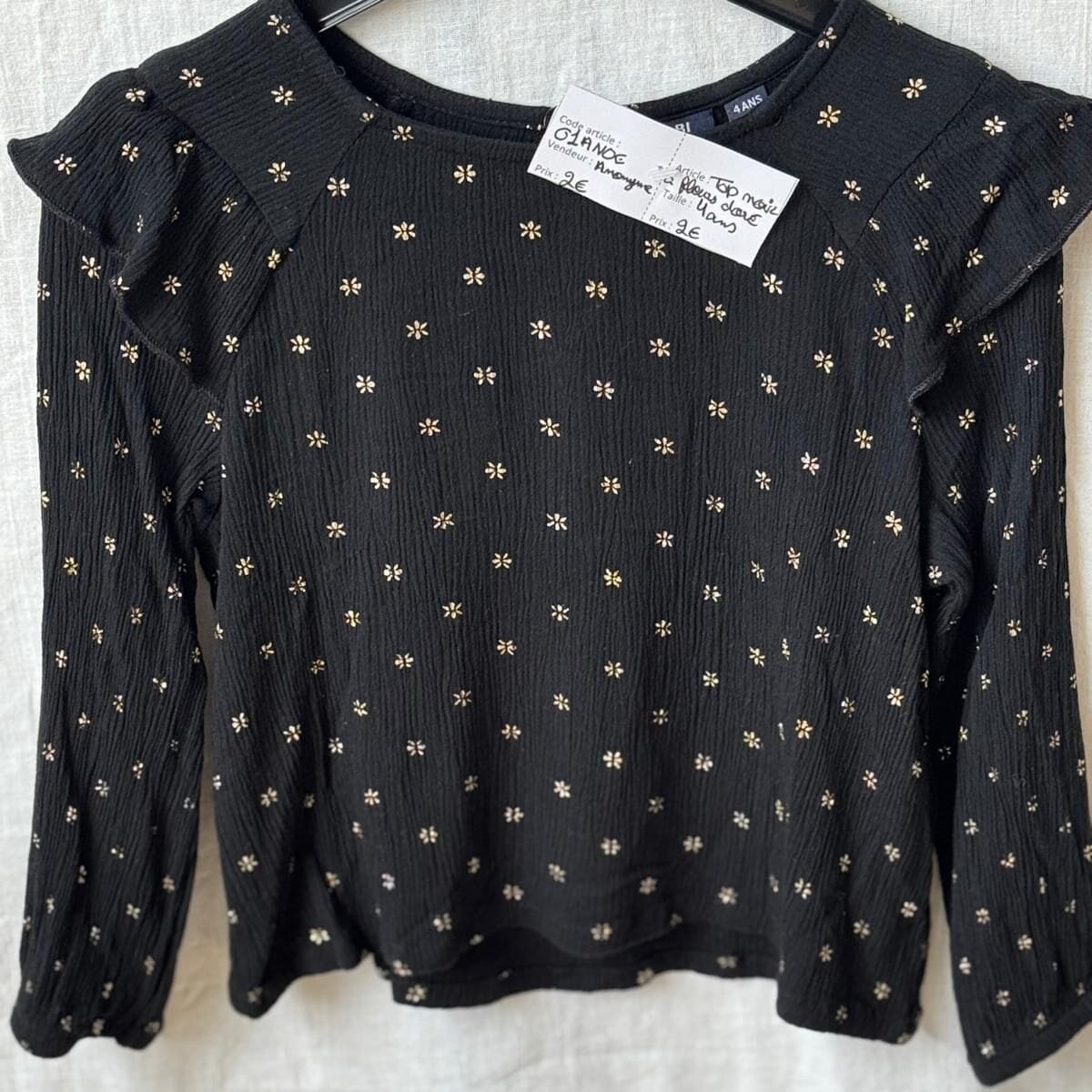 Tee-Shirt Noir Fleurs Dorées Manches Longues 4 ans